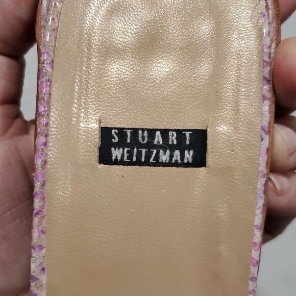 Stuart Weitzman Y2K Pink Iridescent Snakeskin Leather Sandals Size 9 - Picture 12 of 14